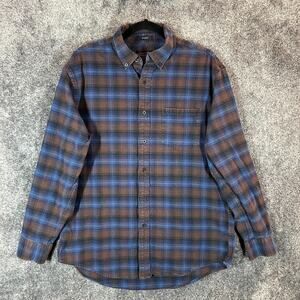 Pendleton Mason Flannel Shirt Mens Large Dark Blue Plaid Longsleeve Button Down
